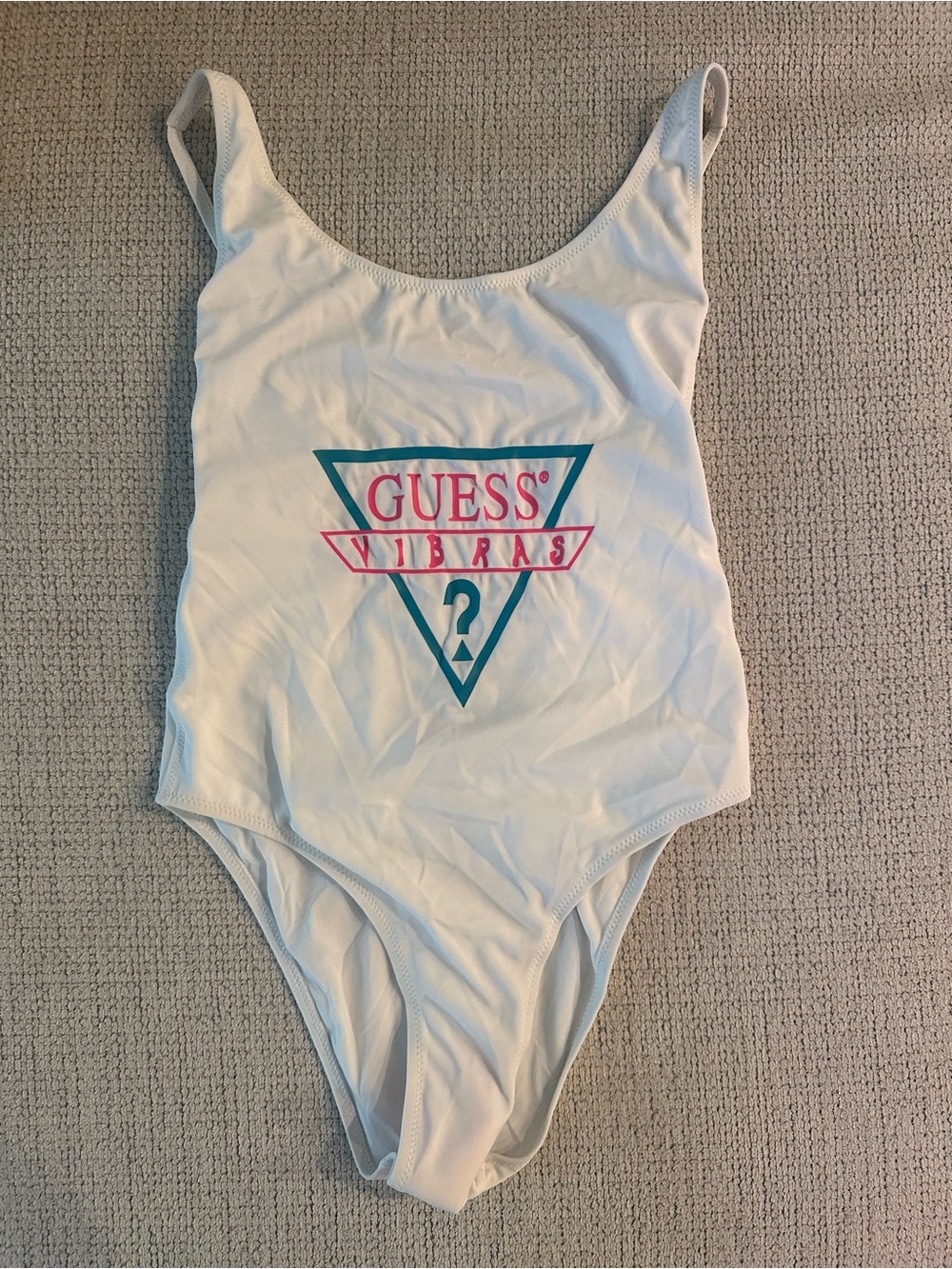 Guess White One-Piece Bodysuit with Pink & Teal Logo